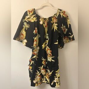 Free People Jodie Black Tunic Dress with Floral Print